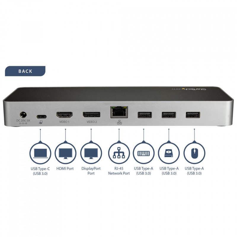 DUAL MONITOR USB C DOCK - POWER DELIV 60W - DUAL 4K DP/HDMI SD