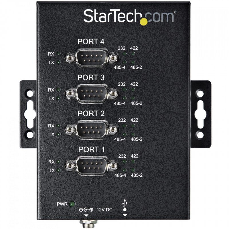 StarTech.com 4 Port Serial Hub USB to RS232/RS485/RS422 Adapter - Industrial USB 2.0 to DB9 Serial Converter Hub - IP30 
