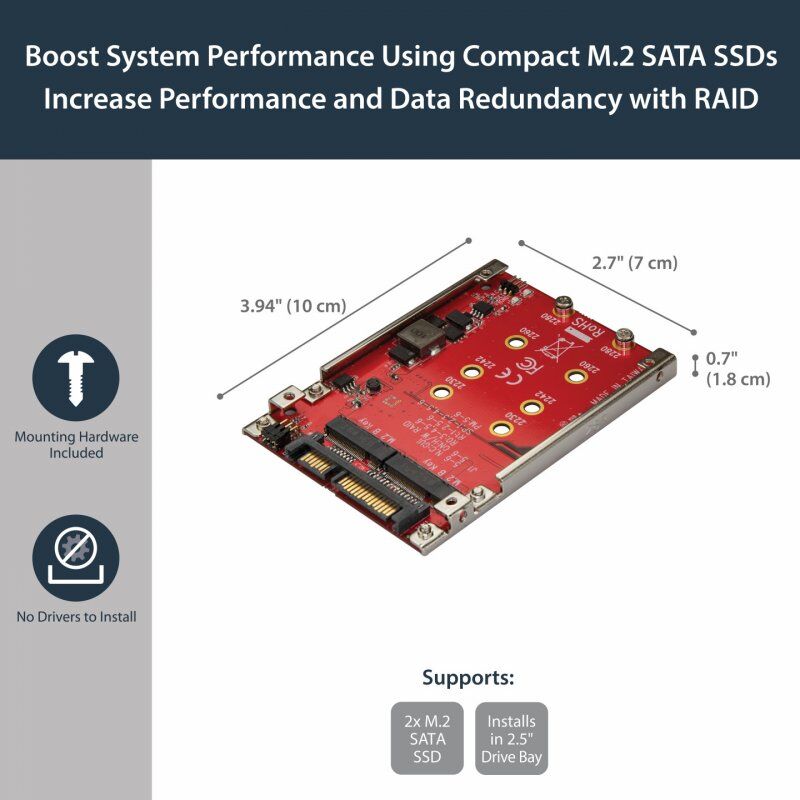 StarTech.com Adaptateur pour deux disques SSD M.2 vers SATA dans baie de 2,5" - RAID