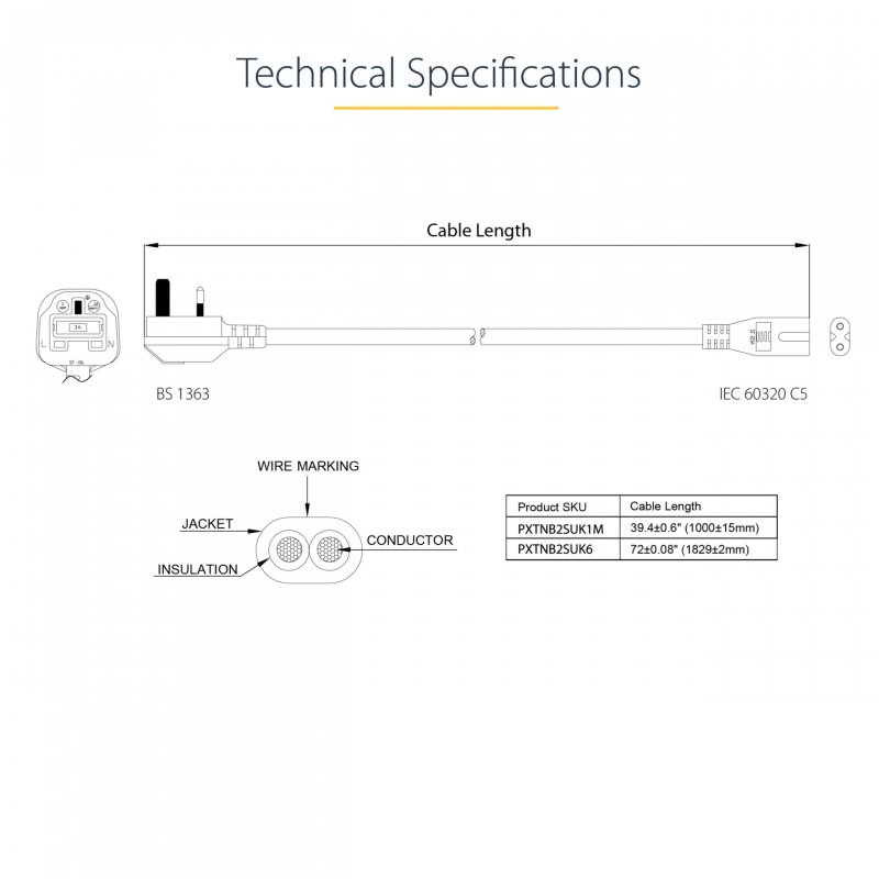 CORDON ALIMENTATION BIPOLAIRE BS1363 UK VERS IEC 320 C7 DE 1M