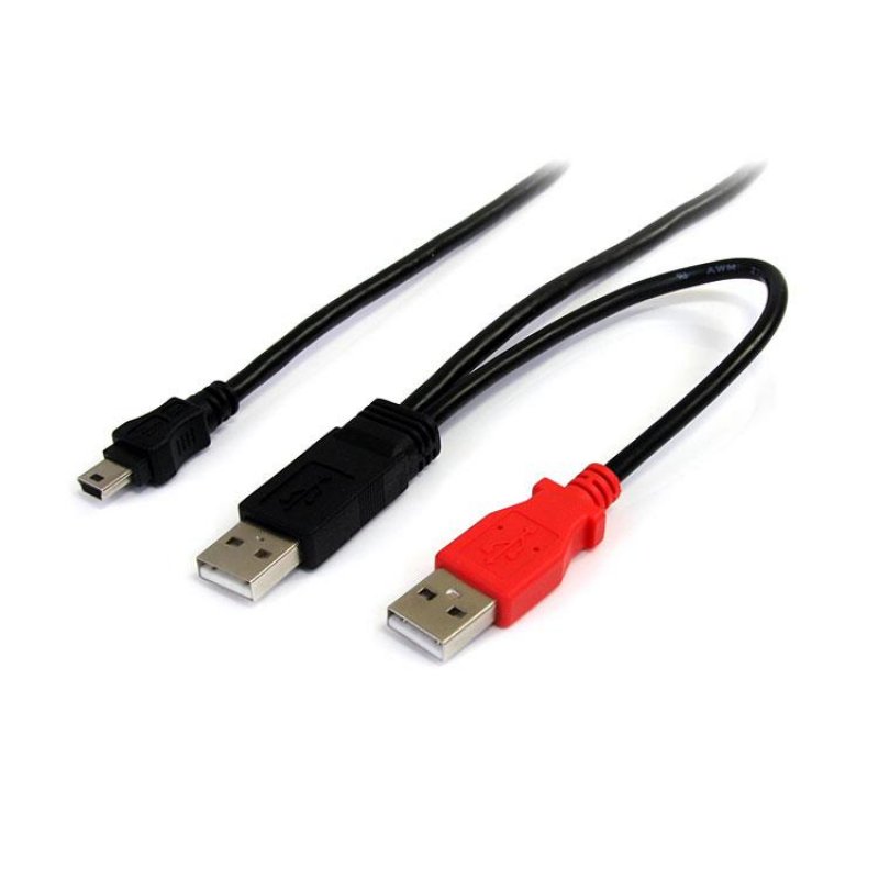 CABLE USB 2.0 EN Y A VERS MINI B 1 8 M POUR DISQUE DUR EXTERNE