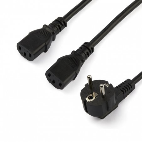 StarTech.com 2m (6ft) Computer Power Y Cord, 18AWG, EU Schuko to 2x C13, 10A 250V, Black Replacement AC Power Cord, Prin