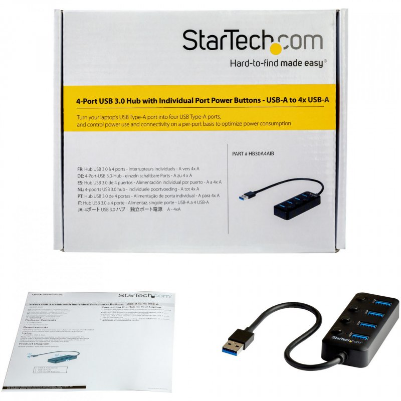 StarTech.com 4 Port USB 3.0 Hub - USB-A to 4x USB 3.0 Type-A with Individual On/Off Port Switches - SuperSpeed 5Gbps USB