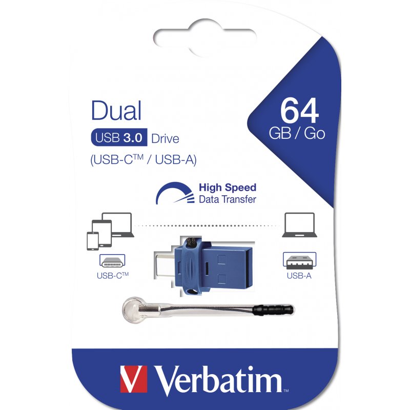 Verbatim Dual - USB 3.0 Drive 64 GB - USB-C / USB-A - Blue