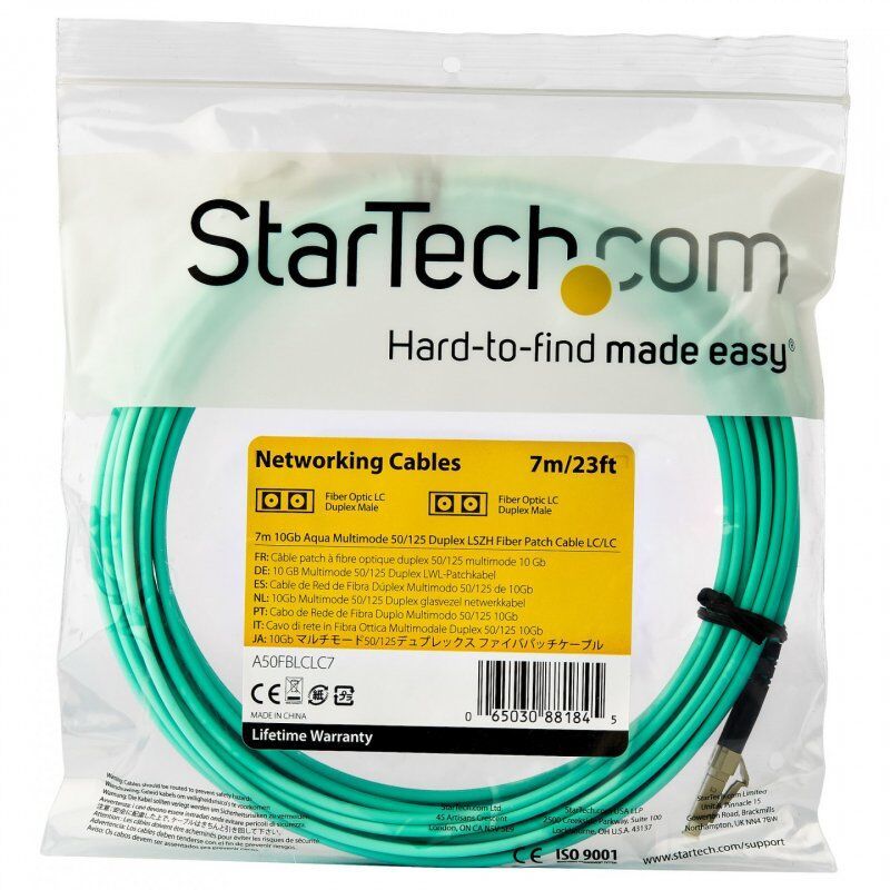 StarTech.com Câble Fibre Optique Multimode de 7m LC/UPC à LC/UPC OM3, Fibre Zipcord Full Duplex 50/125µm, Réseaux 10