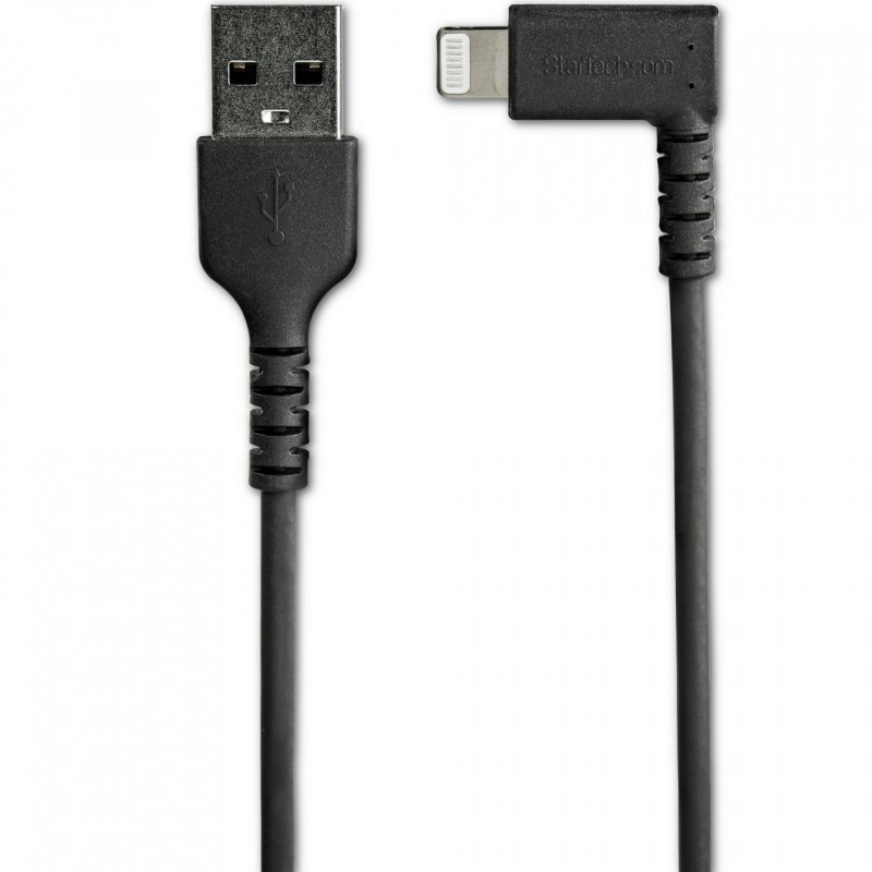 StarTech.com 6ft (2m) Durable USB A to Lightning Cable - Black 90° Right Angled Heavy Duty Rugged Aramid Fiber USB Type
