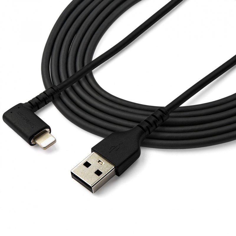 StarTech.com Câble USB-A vers Lightning Noir Robuste 2m Coudé à 90° - Câble de Charge/Synchronisation USB Type A ve