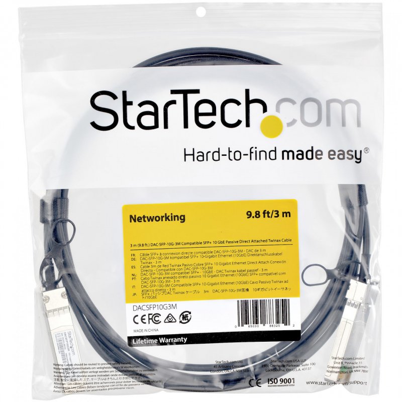 StarTech.com Dell EMC DAC-SFP-10G-3M Compatible 3m 10G SFP+ to SFP+ Direct Attach Cable Twinax - 10GbE SFP+ Copper DAC 1