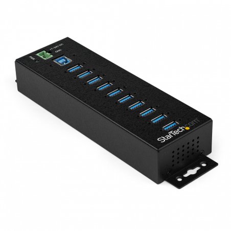 StarTech.com 10-Port USB 3.0 Hub with Power Adapter - Metal Industrial USB-A Hub with ESD & 350W Surge Protection - Din/
