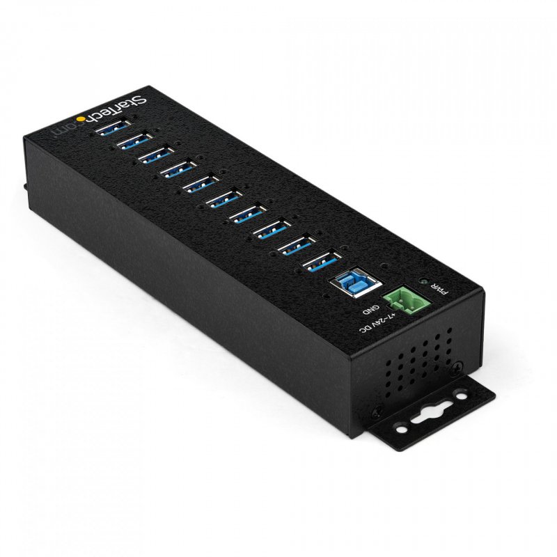 StarTech.com 10-Port USB 3.0 Hub with Power Adapter - Metal Industrial USB-A Hub with ESD & 350W Surge Protection - Din/