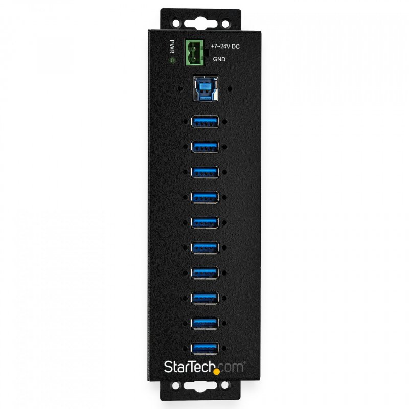 StarTech.com 10-Port USB 3.0 Hub with Power Adapter - Metal Industrial USB-A Hub with ESD & 350W Surge Protection - Din/