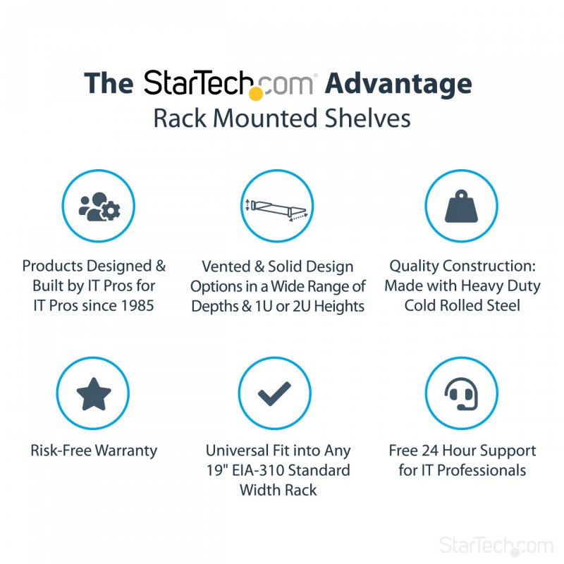 StarTech.com 1U Server Rack Shelf - Universal Rack Mount Cantilever Shelf for 19" Network Equipment Rack & Cabinet - Hea