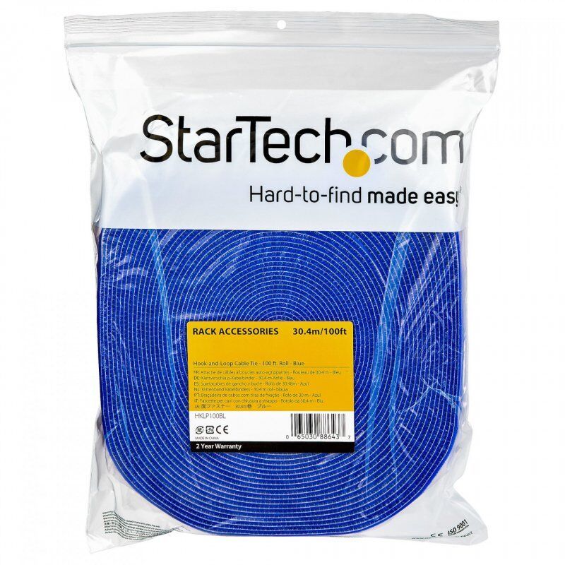 StarTech.com 100ft Hook and Loop Roll - Cut-to-Size Reusable Cable Ties - Bulk Industrial Wire Fastener Tape /Adjustable