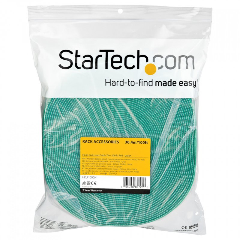 StarTech.com 100ft Hook and Loop Roll - Cut-to-Size Reusable Cable Ties - Bulk Industrial Wire Fastener Tape /Adjustable
