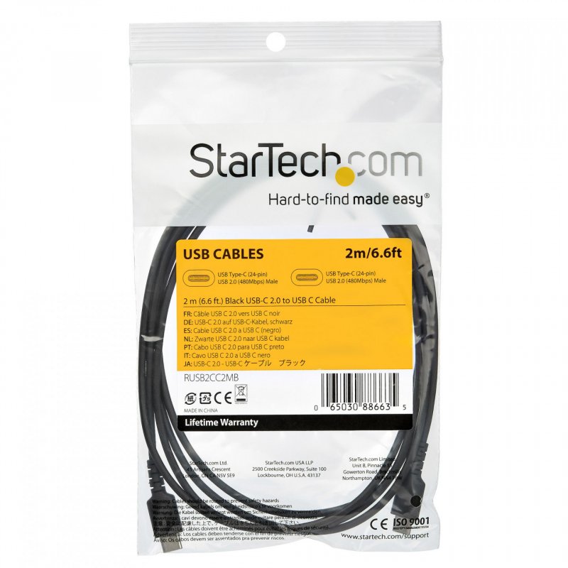 StarTech.com Câble USB-C vers USB-C de 2 m - Noir