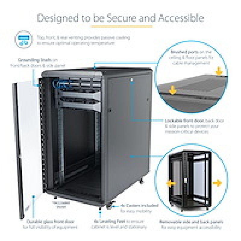 StarTech.com 18U 19" Server Rack Cabinet - 4 Post Adjustable Depth (6-32") Locking Knock Down Network/Computer Equipment