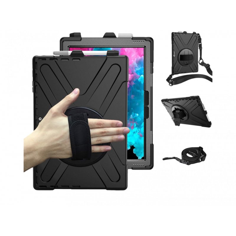DLH Coque renforcée avec emplacement stylet, bandoulière, poignée rotative et pied support pour SAMSUNG Galaxy Tab Ac