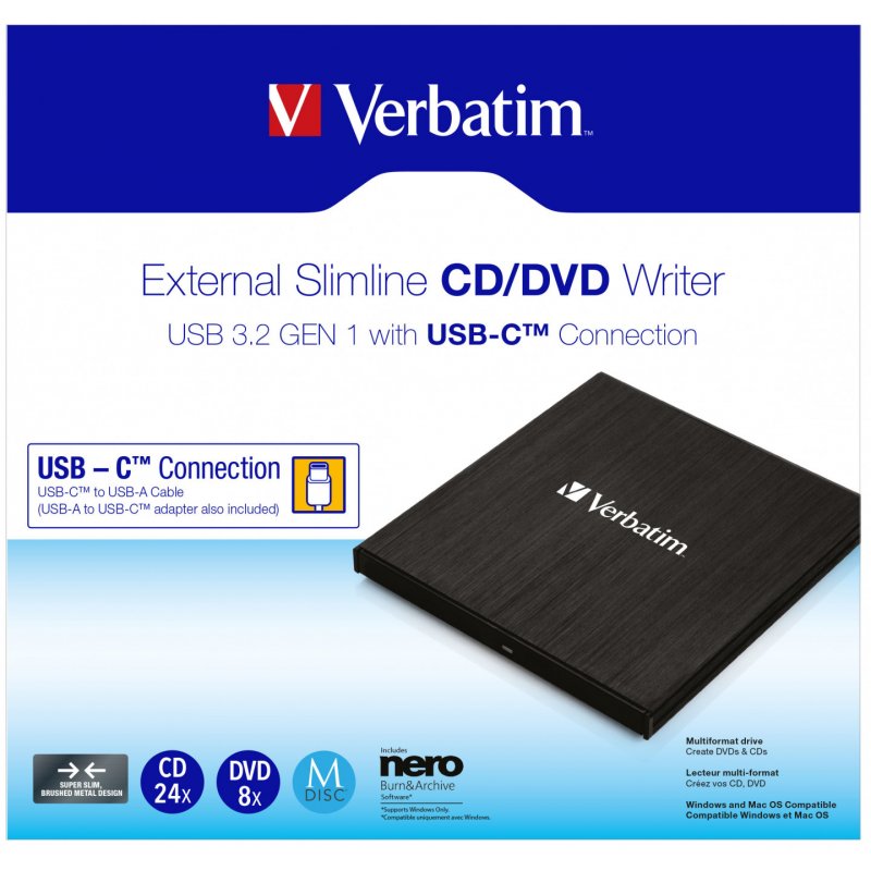 VERBATIM EXTERNAL SLIMLINE CD/DVD WRITER