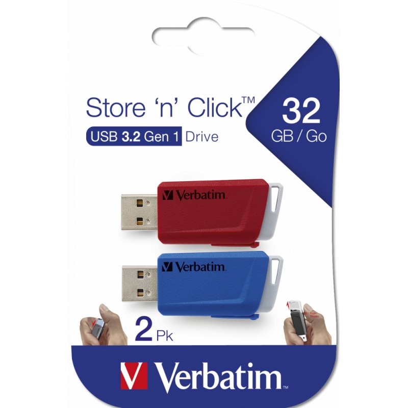 Verbatim Store 'n' Click - USB 2.0 Drive 3.2 GEN1 - 2x32 GB - Red/Blue
