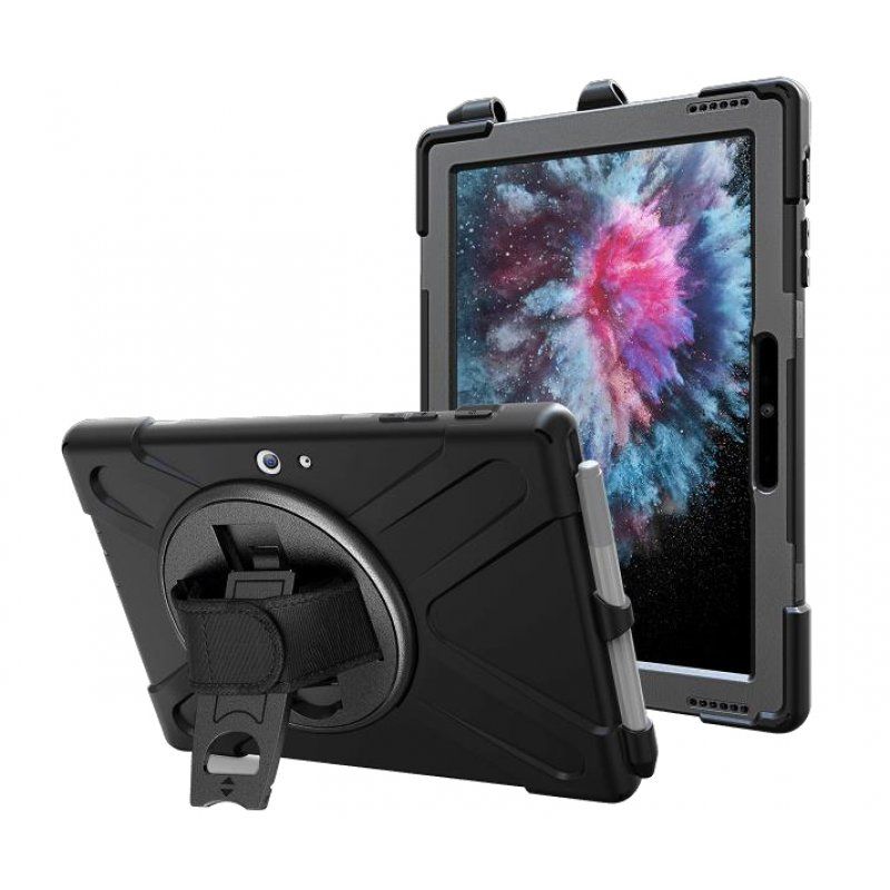 DLH COQUE RENFORCEE AVEC BANDOULIERE, POIGNEE ROTATIVE ET PIED SUPPORT POUR MICROSOFT SURFACE GO 2 / GO 3