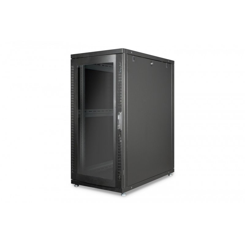 26HE Serverschrank, Unique, 1340x600x1000mm Stahl-Fronttür mit Plexiglas, schwarz (RAL 9005) Farbe Schwarz (RAL 9005) D