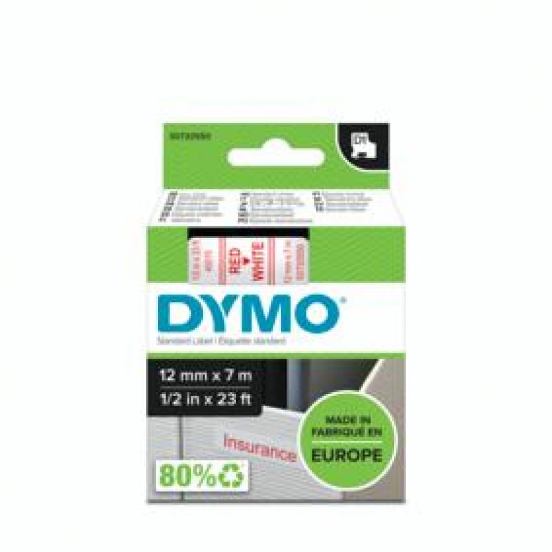 DYMO D1 Cassette de ruban à étiqueter rouge/blanc,12mm x 7 m