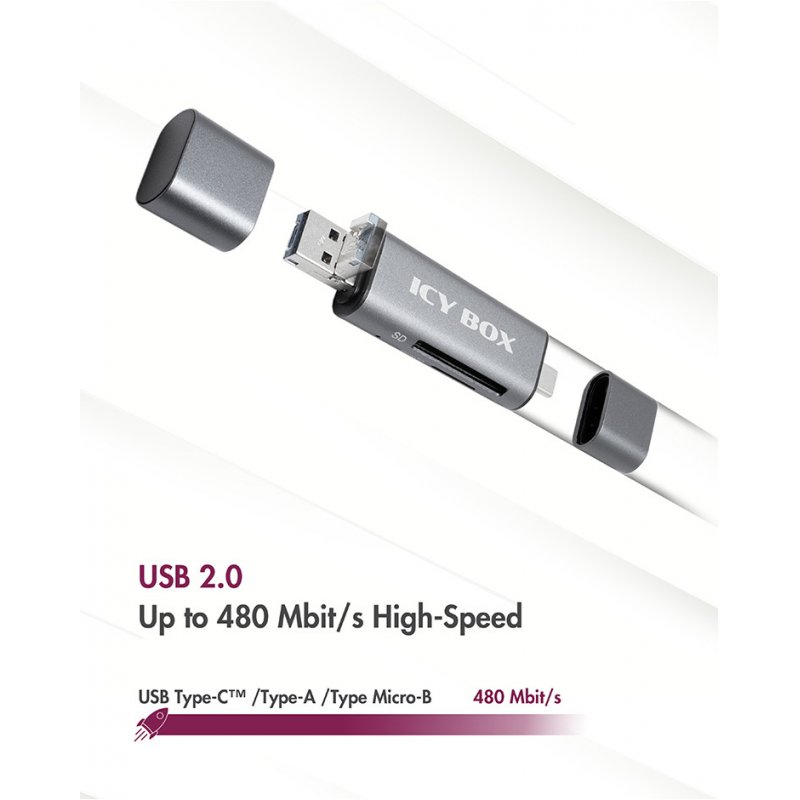 CardReader USB SD/MicroSD (TF) USB 2.0 Card Reader mit Type-C & -A und OTG