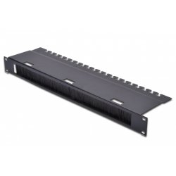 NWSZ Kabelrangierpanel 19" 1HE Digitus compatible Front mit Bürstenleiste, Rücks. mit Kabelablage, Farbe black (RAL 90