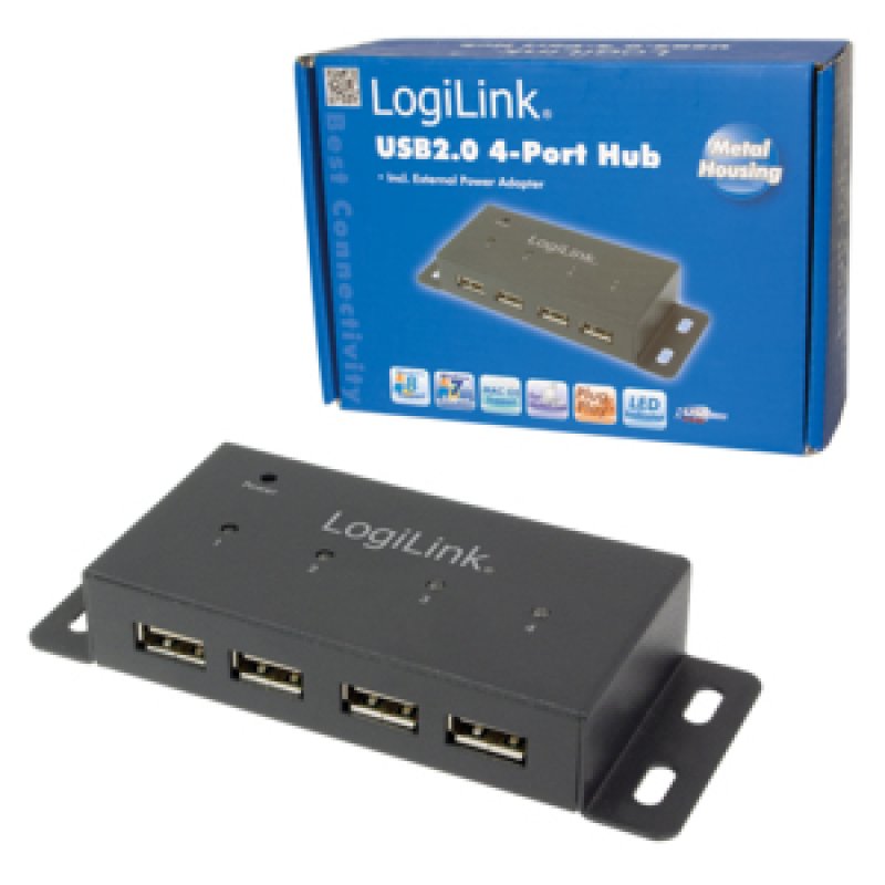 LogiLink UA0141A interface hub 480 Mbit/s Black