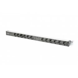 Digitus aluminum outlet strip with overload protection, 12 safety outlets, 2 x 2 m supply safety plug