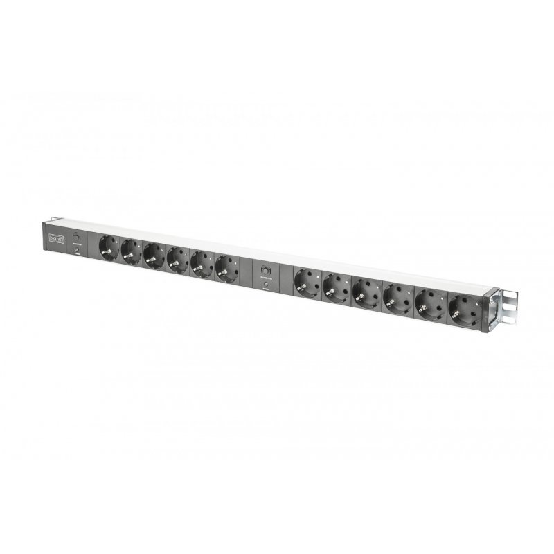 NWSZ Steckdosenleiste Aluminium PDU 1U Digitus compatible 2x 16A, 250VAC 50/60Hz, 12x Schutzkontakt, Überlastschutz