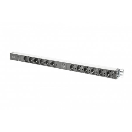NWSZ Steckdosenleiste Aluminium PDU 1U Digitus compatible 2x 16A, 250VAC 50/60Hz, 12x Schutzkontakt, Überlastschutz