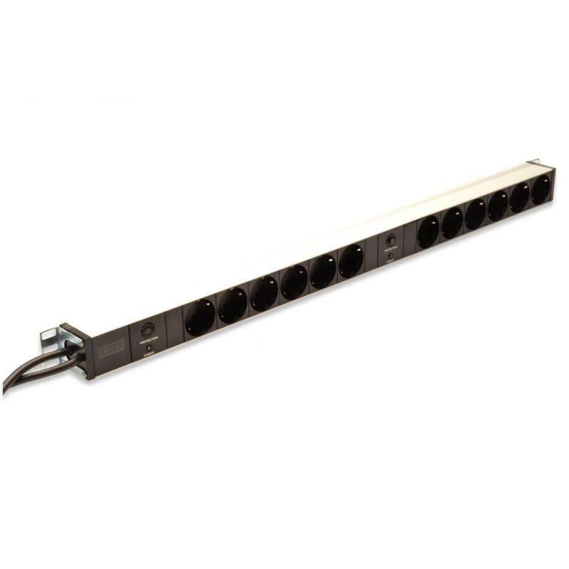 NWSZ Steckdosenleiste Aluminium PDU 1U Digitus compatible 2x 16A, 250VAC 50/60Hz, 12x Schutzkontakt, Überlastschutz