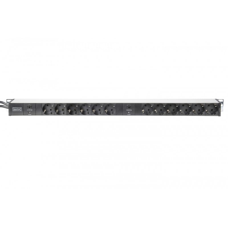NWSZ Steckdosenleiste Aluminium PDU 1U Digitus compatible 2x 16A, 250VAC 50/60Hz, 12x Schutzkontakt, Überlastschutz