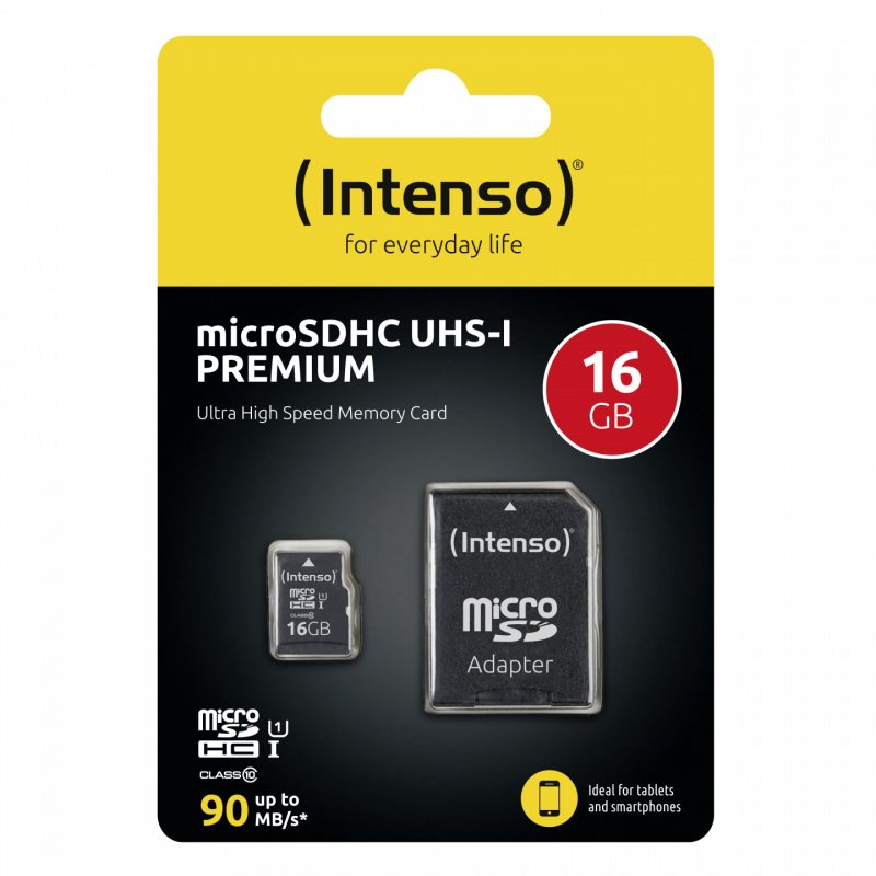 16GB Intenso compatible Premium MicroSDHC 45MB/s +Adapter