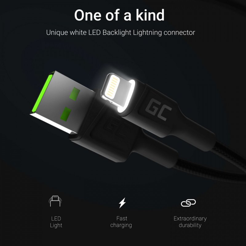 USB  Lightning (ST - ST) 1,2m GreenCell compatible Backlight White LED Black