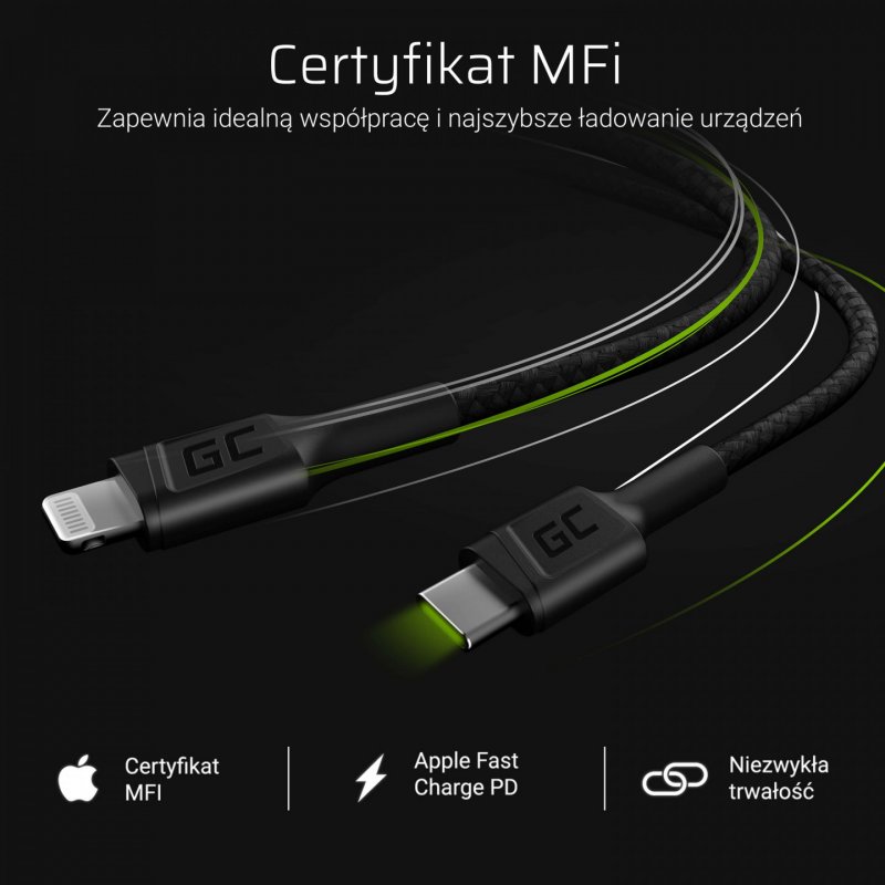 KAB USB-C  Lightning (ST - ST) 1m GreenCell compatible Black