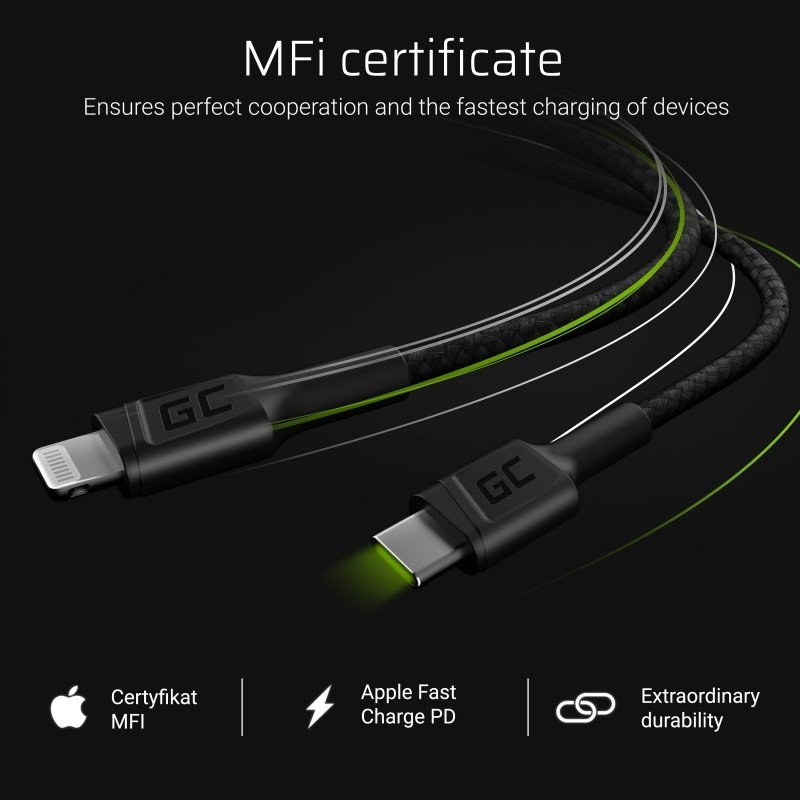 KAB USB-C  Lightning (ST - ST) 1m GreenCell compatible Black