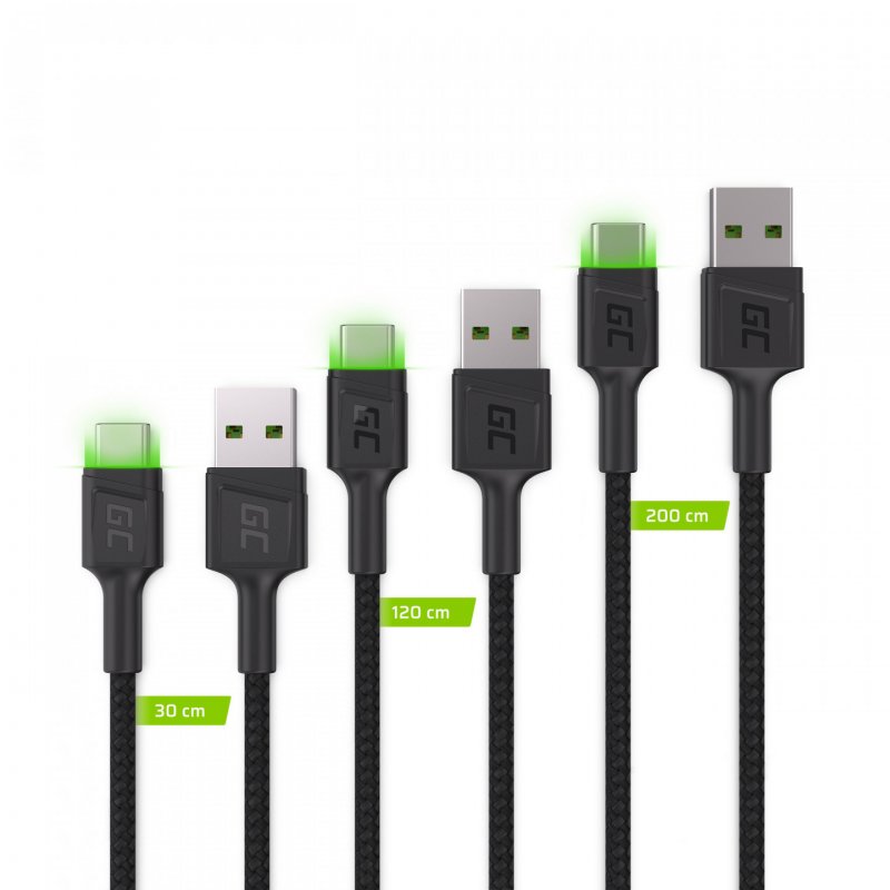 Green Cell KABGCSET01 câble USB 2 m USB A USB C Noir