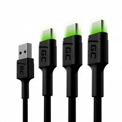 KAB SET 3x USB  USB-C (ST - ST) 3x2m GreenCell compatible SET3 Backlight Green LED Black