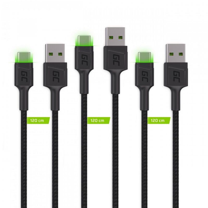 Green Cell KABGCSET03 câble USB 2 m USB A USB C Noir