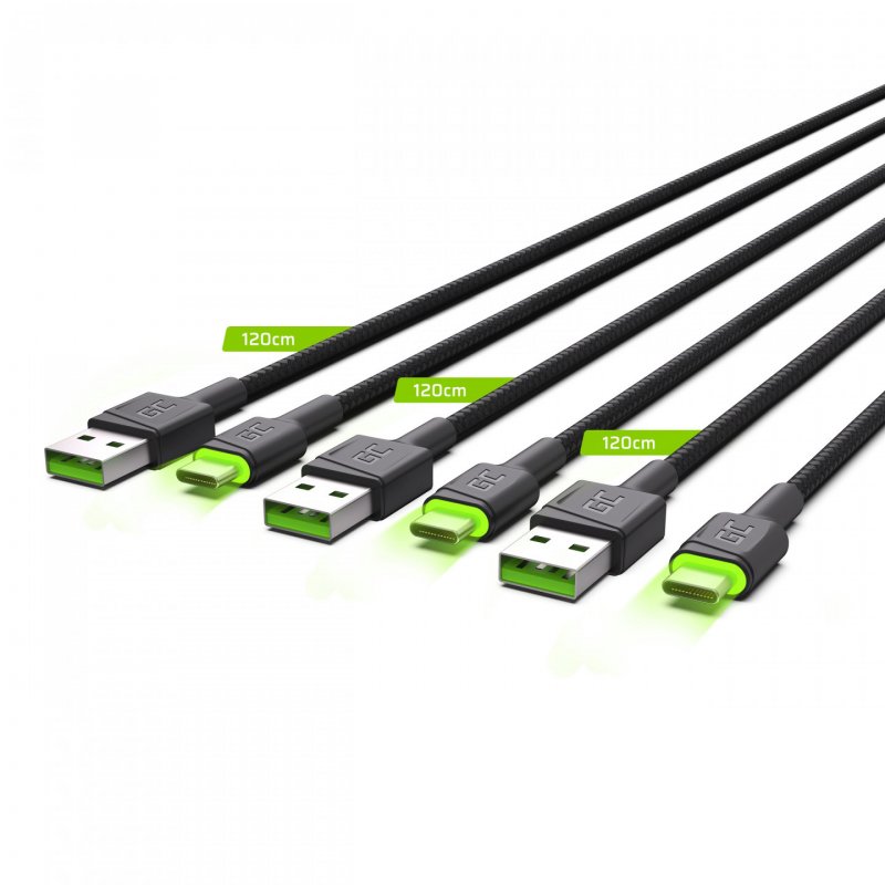 KAB SET 3x USB  USB-C (ST - ST) 3x2m GreenCell compatible SET3 Backlight Green LED Black