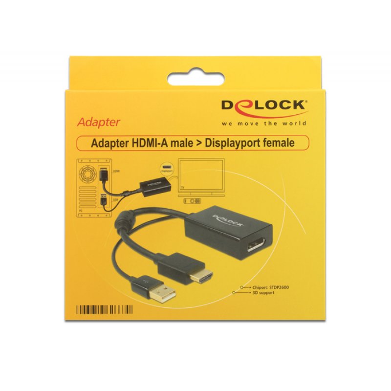 DeLOCK 0.245m HDMI+USB2.0-A/DisplayPort 0.254 m HDMI + USB Black