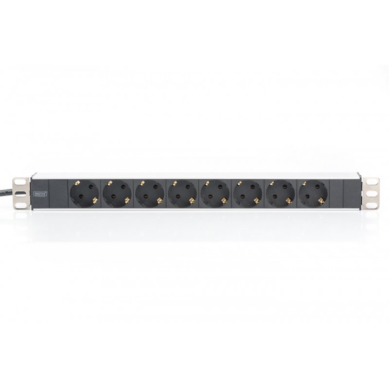 Digitus aluminum outlet strip, 8 safety outlets, 2 m supply safety plug