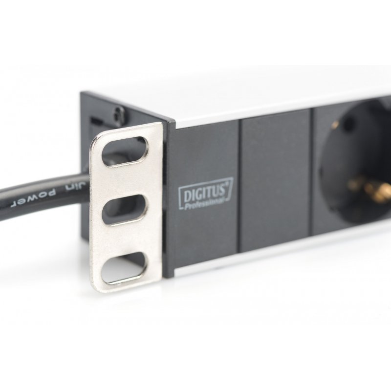 Digitus aluminum outlet strip, 8 safety outlets, 2 m supply safety plug