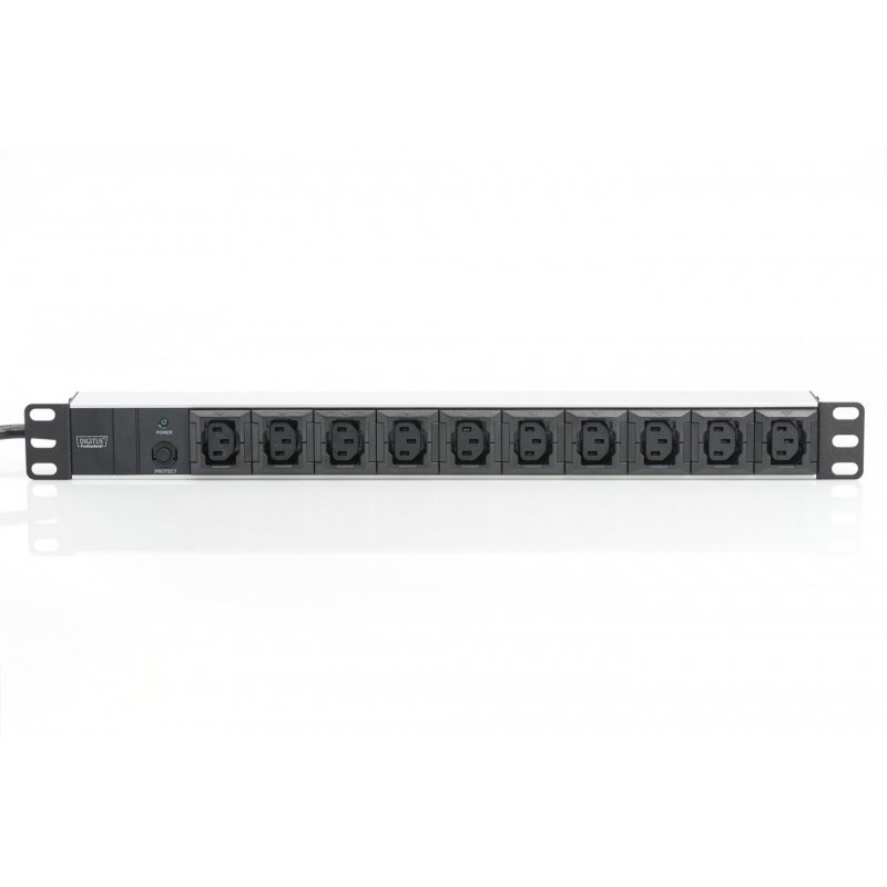 Digitus aluminum outlet strip, 10 outlets, 2 m supply IEC C14 plug