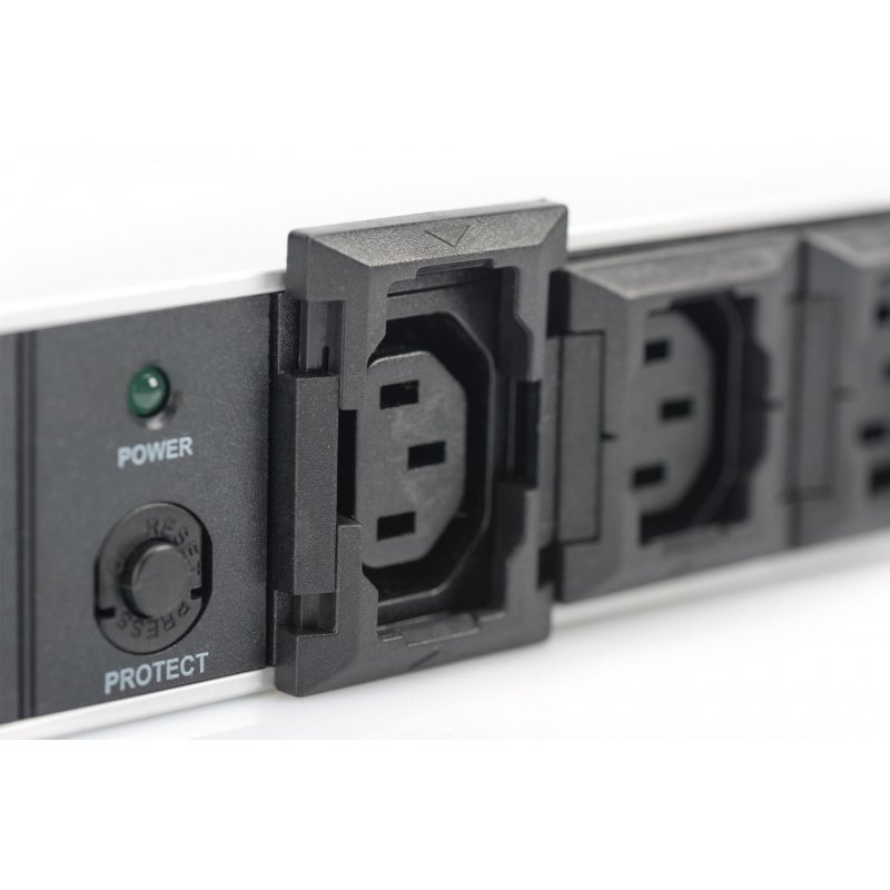 Digitus aluminum outlet strip, 10 outlets, 2 m supply IEC C14 plug