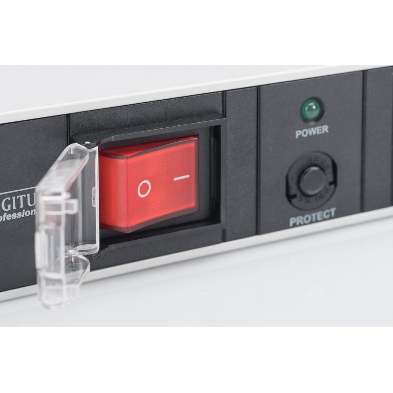 Digitus aluminum outlet strip with overload protection, 7 safety outlets, 2 m supply safety plug