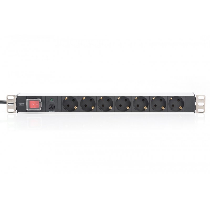 NWSZ Steckdosenleiste Aluminium PDU 1U Digitus compatible 16A, 4000W, 250VAC 50/60Hz, 7x Schutzkontakt, Überlastschutz