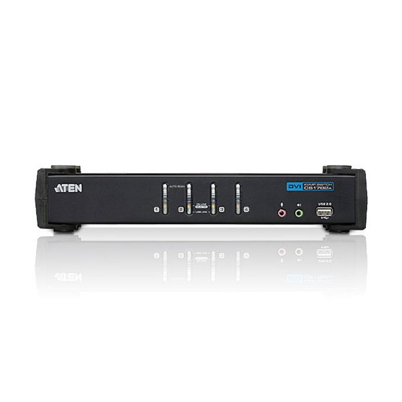 KVM Desktop Switch 4-Port USB DVI KVM Switch with Audio & USB 2.0 Hub (KVM Cables included) ATEN